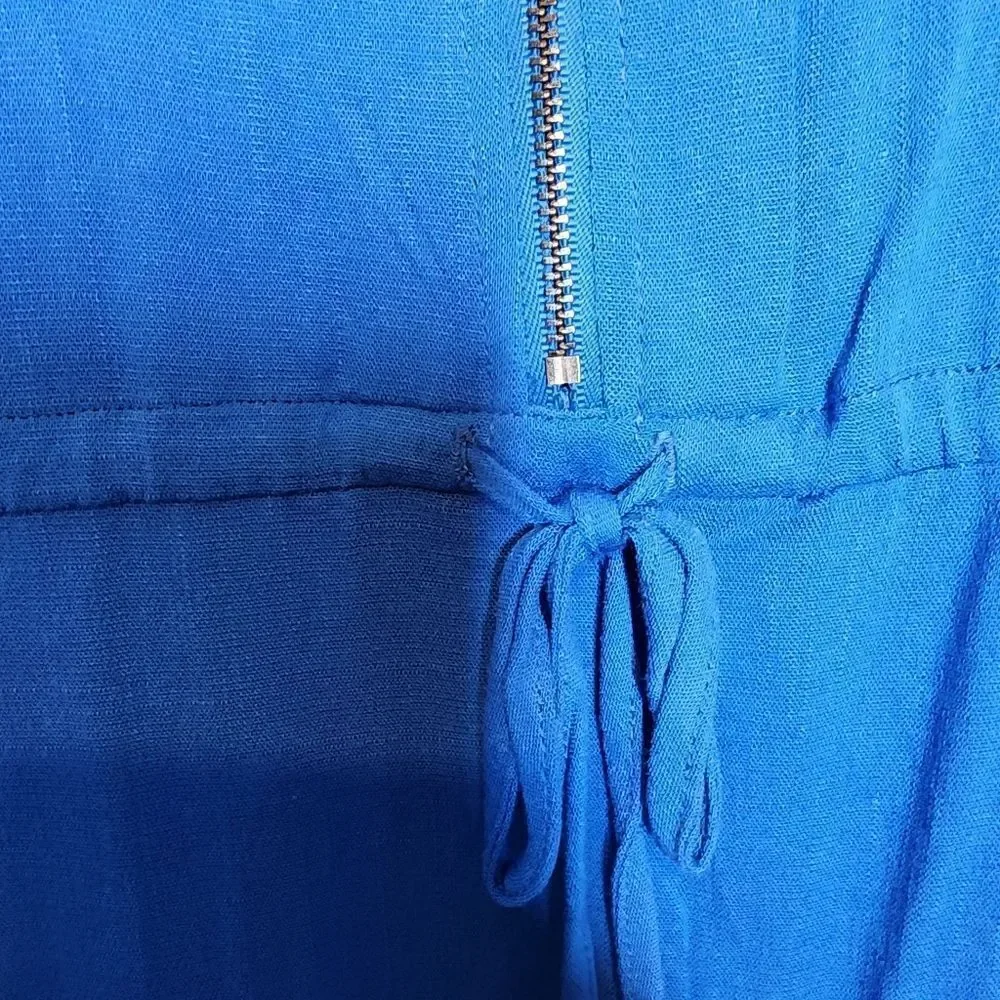 6X 30W Torrid Blue Mini Textured Rayon Shirt Dress Zip V Neck Drawstring Chest p